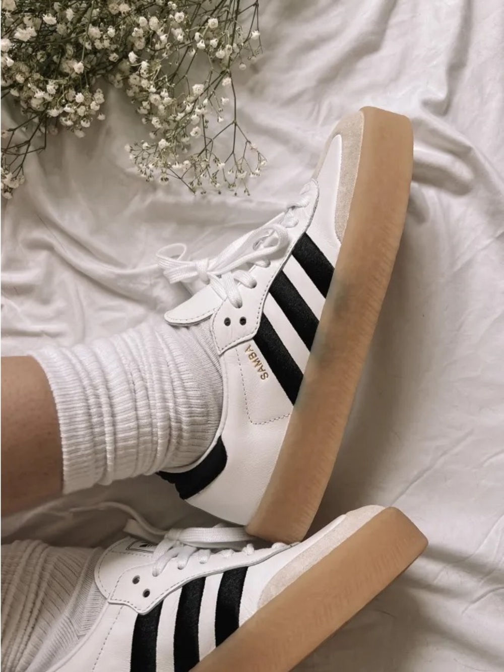 adidas White & Black Samba-Style Sneakers with Gum Sole